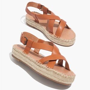 Madewell The Malia Espadrille Sandal Burnished Caramel Leather Sandal Size 8.5